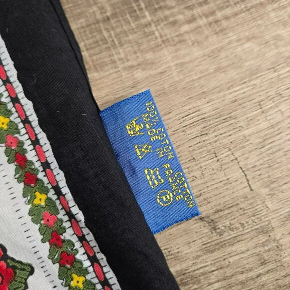 Vintage Valdrome France Vibrant Floral Cotton Scarf 24x24 Red Yellow Flowers